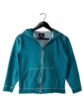 Quiksilver Boys M 12-14 Teal Full Zip Hoodie Sweatshirt Surf Skate Logo